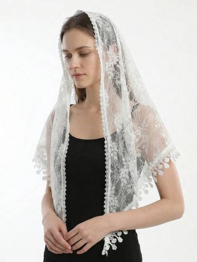 1件装女士蕾丝镂空葡萄花亮面三角围巾，优雅女士蕾丝三角围巾披肩，多功能时尚配饰，适合单身派对、婚礼等场合