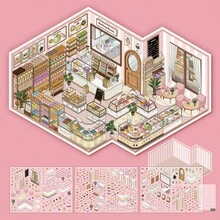 模擬商店管理系列風景貼紙，迷你場景 DIY 手作貼紙，包含蛋糕店、便利店、烘焙店、健身房和甜點房場景，趣味貼紙、可愛貼紙、角色貼紙，理想的生日禮物與開學禮物 - 均碼1 - 查看 7