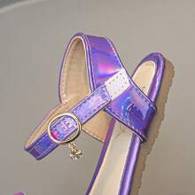 Girls' Glitter Rhinestone Bow Sandals - Open Toe Ankle Strap Princess Dress Shoes Suitable For Wedding, Birthday Party, Pageant - Purple - View 6