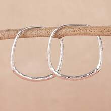 匠心独具的简约方形耳环，适合女性日常佩戴和旅行。 - 銀色 - 查看 2