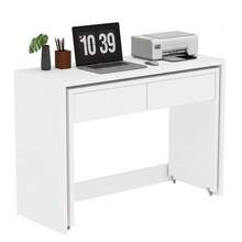 Shelf Desk + Chest Of Drawers - 2-In-1 Compact Desk, Extendable, The Entire Table Is Made Of 1.8 Cm Thick Wood, Equipped With Casters, Flexibly Combinable, Foldable Desk - A - View 5