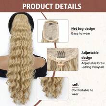 24-Inch Long Wavy Claw Clip Ponytail Wig For Women, Naturally Voluminous High-Tied Long Curly Hair, New Natural Fashionable Ponytail That Appears Fuller, Available In Multiple Colors, High-Temperature Fiber Resistant To Frizz, Suitable For Daily Wear - Multicolor - View 10