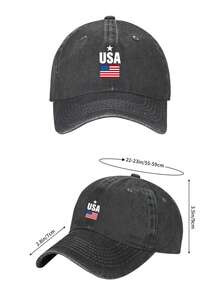 White Star Above Usa Text With American Flag Below On Black Background Usa 250th Anniversary Vintage Washed Adjustable Unisex Patriotic Baseball Cap - 黑色 - 查看 4