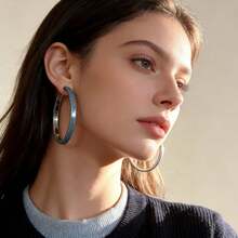 Aesthetic Light Blue Fabric Hoop Earrings, Soft Denim Texture C-Shaped Statement Jewelry, Korean Style Casual Earrings - Màu xanh nhạt - Xem 6