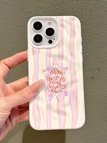 1pc Soft Pastel Yellow Striped Sea Turtle Pattern Phone Case, Water Ripple Crinkle Design, Compatible With IPhone 17 Pro Max/17 Pro/16 Pro Max/16 Pro/16/15 Pro Max/15 Pro/15/14 Pro Max/14/13 Pro Max/13 Pro/13/12 Pro Max/12 Pro/12/11, Dustproof Waterproof Shockproof Anti-Fall - White - View 5