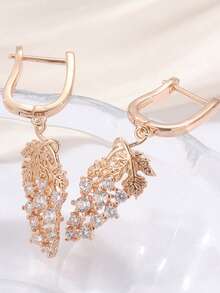 1 Đôi bông tai mặt dây chuyền hình lá nho sang trọng tinh tế, đính đá Cubic Zirconia tổng hợp sáng bóng, phụ kiện thanh lịch dành cho phái nữ trong các dịp lễ hội, đám cưới hoặc tiệc tùng, cũng là món quà sinh nhật hoàn hảo. - Hoa hồng vàng - Xem 2