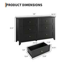 Gaderth 6 Chest Of Drawer Dresser, Wood Storage Double Dresser With Deep Drawers,Modern Wood Organizer Storage Cabinet With Drawers For Bedroom, Living Room, Entryway - 黑色 - 查看 4