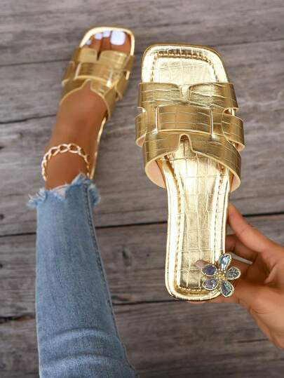 Ximi Ruo New H-Shaped Slippers, Women's Fashion Casual Roman Style Slip-On Sandals, Comfortable Flat Slides, Black/Beige/Brown, Blogger Recommended, Desert Key, French Elegant Rhinestone Thick Bottom Wedge Sandals, Beach Shoes, Minimalist Indoor Outdoor Flip Flops,Summer Outfits