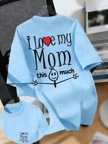 Camiseta con eslogan "Amo a mi mamá" para niño preadolescente, de tela suave y cómoda, adecuada para deportes al aire libre, uso diario, estilo callejero, - Gris - Ver 4