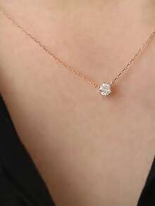 1pc S925 Sterling Silver 6-Claw Cubic Zirconia Round Pendant Necklace, Luxury Fashion Elegant Necklace Suitable For Party, Casual, Commute, Minimalist Versatile Choker - Round - View 16