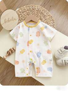 1pc Newborn Baby Clothing, Baby Apparel, All-Over Colorful Ice Cream Print, Lightweight Baby Short Sleeve Romper, Suitable For Summer - Multicolor - View 2