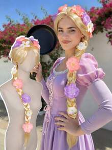 女孩长款金色长发公主假发 - 公主角色扮演辫子假发，适合女孩，可用于万圣节、圣诞节和派对 - 金色 - 查看 12