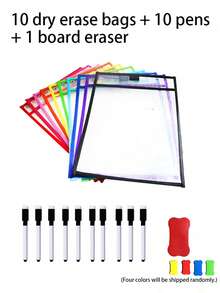 BELLKIDS 6/12 Transparent Double-Sided Erasable Dry Erase Bags With 8-Color Pens, Hanging Writing File Bags, Colored Graffiti And Painting Bags, PVC Storage Bags, Interactive Props, Perfect For Classrooms, Families, Student Stationery, And Teaching Tools. - Multicolor - View 12