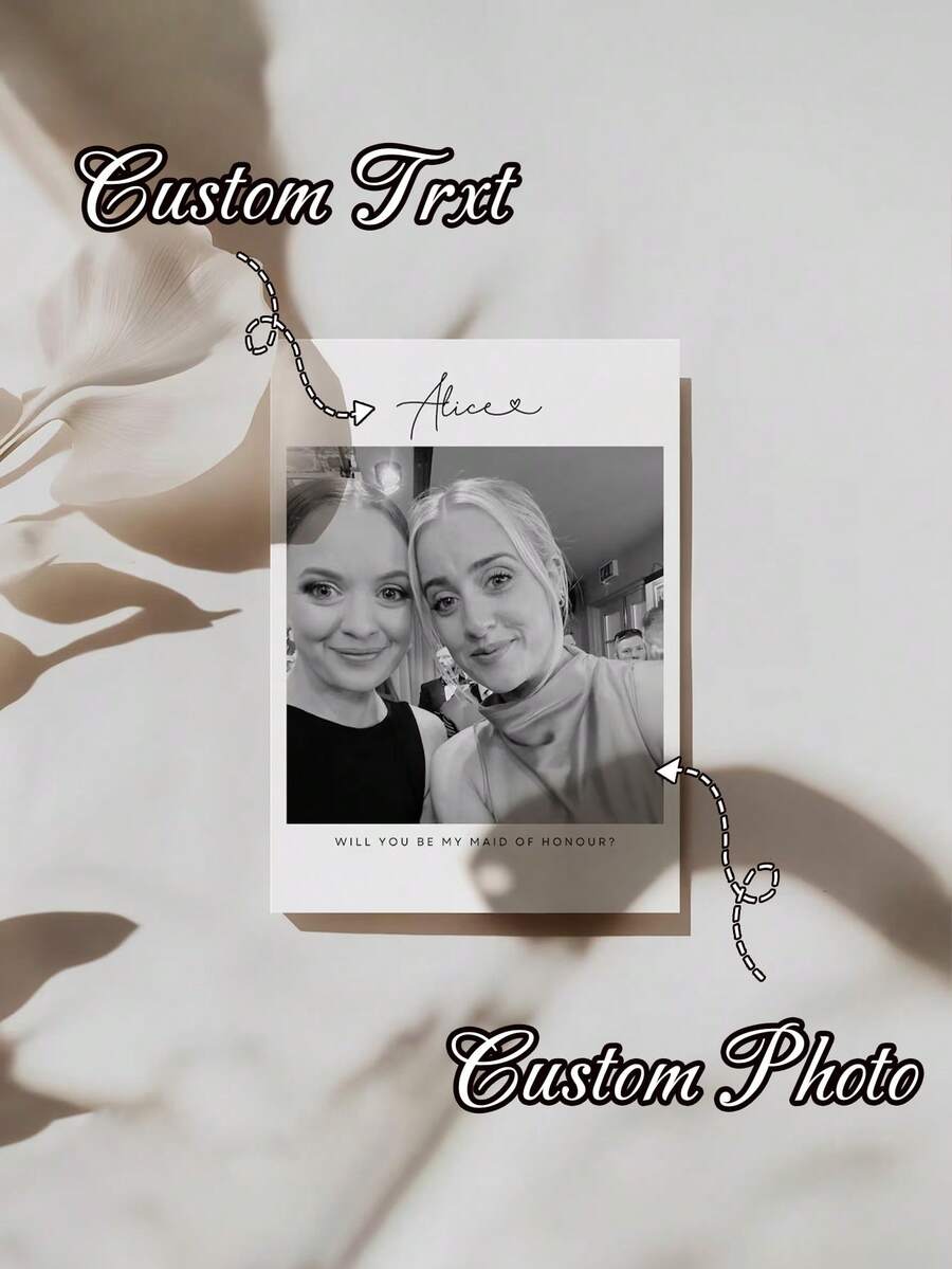 Customized Bridesmaid Photo Invitations, Personalized Postcards, Personalized Photos, And Customizable Photo Text.