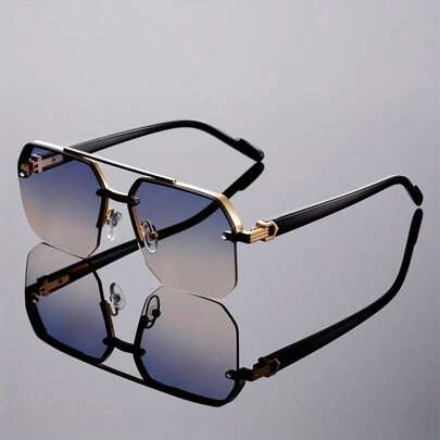 1pc 2026 New High-End Comfortable Fashion Glasses, Big Brand Flat-Edged Semi-Rimless Glasses, Suitable For Driving, Outdoor, Fishing, Sports, Beach, Daily Wear, Versatile