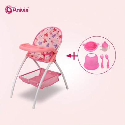  Anivia Brand High Chair Toy, Suitable For 3+ Years Old Kids Play House, 11-18 Inch Doll High Chair Toy With 5-Piece Feeding Toy Set, Ideal Children's Holiday, Christmas, And Birthday Gift