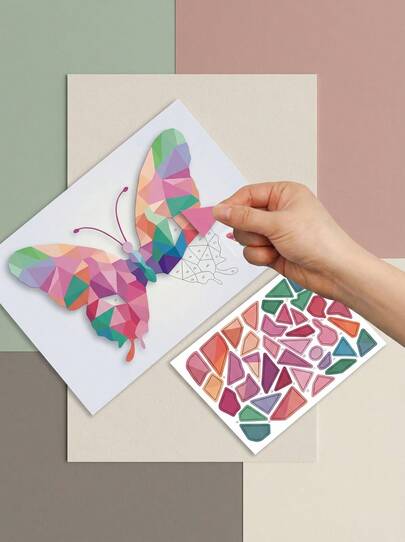 16款主题3D几何贴纸拼图，手工创意DIY贴纸艺术，提升专注力训练游戏，增强手部技能和认知能力，艺术用品，成人装饰贴纸，激发创造力，生日礼物，派对礼品，节日礼物，圣诞节理想之选，可重复使用大贴纸