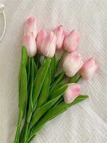 10 piezas Ramo artificial realista de tulipanes rosas, textura realista, adecuado para decoración del hogar, decoración de bodas, fiestas, hoteles, regalos, Día de San Valentín, dormitorio, escritorio, regalos para amigos, Día de la Madre, cumpleaños, ramo de novia, regalos para damas, flores artificiales, plantas artificiales, decoración del hogar, decoración de bodas, accesorios de bodas - Multicolor - Ver 10
