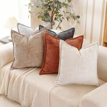 45x45cm Soft Faux Cashmere Pillow Cover, Decorative Solid Color Cushion Cover For Living Room, Bedroom, Sofa, Chair - Beige - View 7