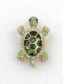 1枚精致可爱的水晶海龟胸针，海洋动物主题水钻别针，锌合金材质，镶嵌水钻，适合派对佩戴和送礼。 - 綠色 - 查看 6