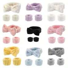 8pcs/Set High Elastic Bow Headbands, Ladies Coral Fleece Makeup Cleansing Towel, Perfect Bridesmaid Gift For Party, Wedding, Valentine's Day, Mother's Day - Pink, White, Gray - Multicolor - View 7