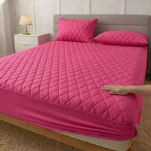 Waterproof Quilted Mattress Protector Cover With Elastic – Single, Double, Queen And King – Pillowcases Not Included - Hot Pink - View 2