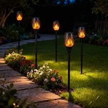 Solar Lantern Outdoor Flame Light LED Taller And Larger Flickering Flame Solar Flashlight IP65 Waterproof Outdoor Lighting Solar Aisle Light Christmas Decoration Garden Yard, 8/2 Pack - 均碼 - 查看 7