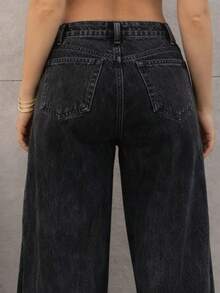 Women's Wide Leg Jeans With A Loose And Comfortable Fit - 深色水洗藍 - 查看 4