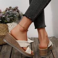 Summer Platform Sandals Women's Sandals Bow-Knot Flats Wear-Resistant Beach Travel Slippers Shoes Wedges Heels Outdoor Beach Walking Travel - 米色 - 查看 8
