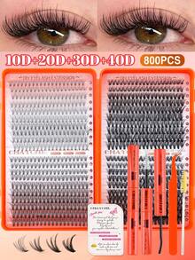 800/740/720 顆 DIY 單簇假睫毛，大容量單簇睫毛書，自然捲度且易於佩戴，適合初學者日常外出、購物、派對、夜店和音樂節使用，單簇假睫毛 - 彩色 - 查看 3