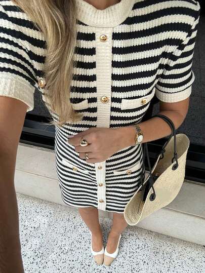 Women's Minimalist Elegant Solid Color Casual Sweater Dress, Spring/Summer