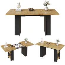 Mesa de comedor telescópica (120-160*80cm), mesa con estantes, mesa de cocina, mesa extensible, se puede extender hasta 120-160cm mediante extensiones internas, para cocina y salón, color madera. - Caqui - Ver 11
