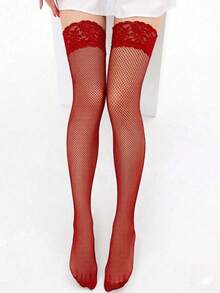 1 paire de bas résille en maille transparente avec bordure en dentelle pour femmes. Convient pour les boîtes de nuit, la vie nocturne, les rendez-vous, les représentations, les nuits de mariage et autres occasions. Lingerie sexy. - Multicolore - Voir 10