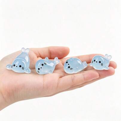 Mini Glow-In-The-Dark Seal, Micro Landscape Ocean Animal Figurine, Micro Landscape Aquarium Decor, Mini Seal DIY Resin Craft, Sandbox Toy, Miniature Cartoon Animal Model, Ocean Life Micro Landscape Decor