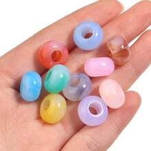 50pcs 14mm Acrylic Bicolor Faux Jade Large Hole Beads, DIY Jewelry Accessories, Phone Straps, Bag Decor, Wholesale - Two-tone Gradient Style - View 5