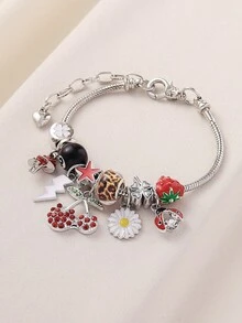 1pc Y2K Elegant Fashion Sweet Cute Rhinestone Fruit Cherry, Daisy, Lightning, Billiard Ball 8, Four-Leaf Clover, Beetle Pendant Adjustable Detachable Copper Bracelet, Suitable For Women Party, Large Gathering, Prom, Banquet, Perfect Gift For Friends And Family, All Seasons, Photography, Commuting, Daily Wear - Multicolor - View 5