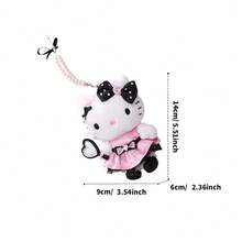 Miniso 1pc Hello Kitty Sparkling Party Series Plush Ornament (Heart-Shaped Mirror/Hugging Heart), Official IP, Pink And Black, Sweet And Chic Plush + Metal Material Keychain Accessory - Multicolor - View 10