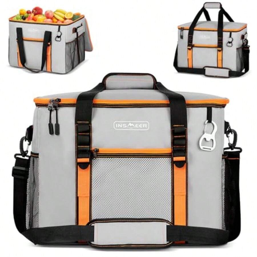 INSMEER ielera Portátil Grande 50L para 75 Latas B Térmica Impermeable y Antifugas Cooler Pble con Correa de Ideal para Camping y - Gris - Ver 1