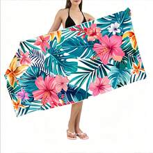 1pc Large Beach Towel With Tropical Leaf & Floral Pattern, Soft Quick-Dry Luxury Oversized Towel, Suitable For Pool, Travel, Camping, Yoga, Gym, Essential Summer Beach Accessory, Adult Gift For Friends - A - View 6