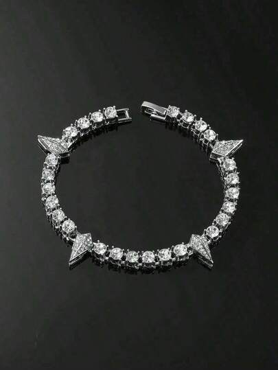 Men's Hip-Hop Style Tennis Chain And Teardrop-Shaped Cubic Zirconia Chain Bracelet, Shiny Jewelry, Gift For Boyfriend