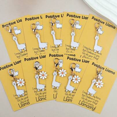 5pcs Cute White Alpaca Keychains With Positive Alpaca Greeting Cards, Perfect Gifts For Lovers, Birthday, Wedding, Mother's Day, Father's Day, Graduation, Includes Accessories, Small Pendants, Graduation Gifts