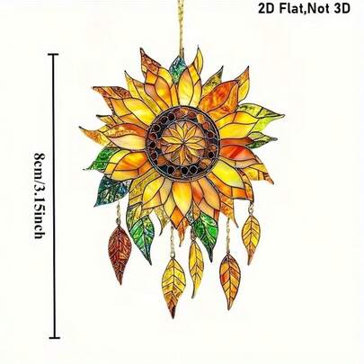 Móc treo cửa sổ hình hoa hướng dương acrylic phẳng 2D - Trang trí cửa sổ phong cách Boho với tua rua lá, thích hợp cho nhà cửa, cửa sổ và người yêu hoa.