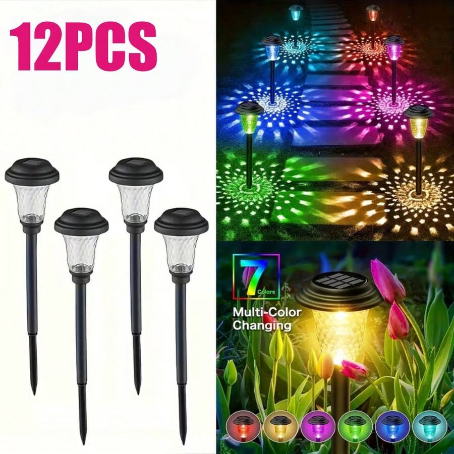 [Color Changing Solar Lights] 12 Pack Solar Pathway Lights | Outdoor Solar Yard Lights, RGB Color Changing+Warm White,600Mah, LED Solar Lights For Garden Path Backyard Christmas Lawn Landscape Decorative - Outdoor Solar Lawn Lights - 查看 1