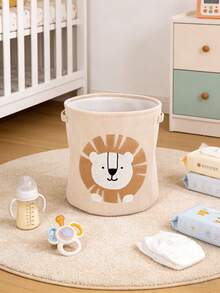 1pc Animal Print Baby Storage Basket, Striped Plush Fabric, Large Capacity Baby Clothes, Diapers, Toys Organizer Bin, Portable Household Storage Basket, Nursery Decor - Multicolor - View 18