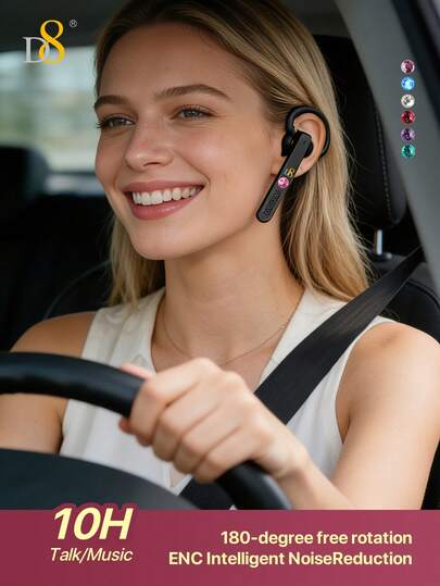 D8 Single Ear Wireless Bluetooth Earpiece Compatible For Ios Android Cell Phone, Hand-Free Headphones For Work,Trucker, Office, Hands Free Noise Canceling Headphones With Dual-Mic For Computer Cell Phones Trucker Home Office Work,Wireless Headphones Compatible For IPhone/Android/PC (Office/Driving)
