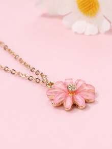 1pc Children's Fashionable Cute Acrylic Flower Pendant Necklace, Suitable For Daily Wear, Gift, Holiday - Pink - View 2