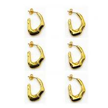 1/2/3 Pairs Stainless Steel Waterproof Hypoallergenic Fade-Resistant Unique Design Streamlined Asymmetric Geometric Earrings, European And American Fashion Metal Style Thick Hoop Stud Earrings For Women, Party Music Festival Street Style Accessories, Suitable For Vacation Style Low-Neckline Dresses And Cool Sexy Outfits, High-Quality Versatile Holiday Jewelry - Gold - View 12