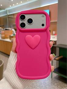 心形手机壳，1个装，紫红色波浪边设计，采用柔软的减震材料制成，提供全面保护，精准开孔，兼容和Galaxy手机 - 玫紅色 - 查看 11