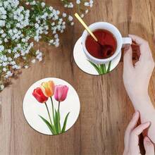 4 piezas Posavasos redondos con estampado de tulipanes 2D, material de PET, adecuados para patio, cocina, sala de estar, reuniones en el hogar, decoración de mesa, regalo para amigos y familiares, ideal para el Día de San Valentín, boda, Día de la Madre, fiesta de cumpleaños, accesorios de decoración del hogar - Multicolor A - Ver 4