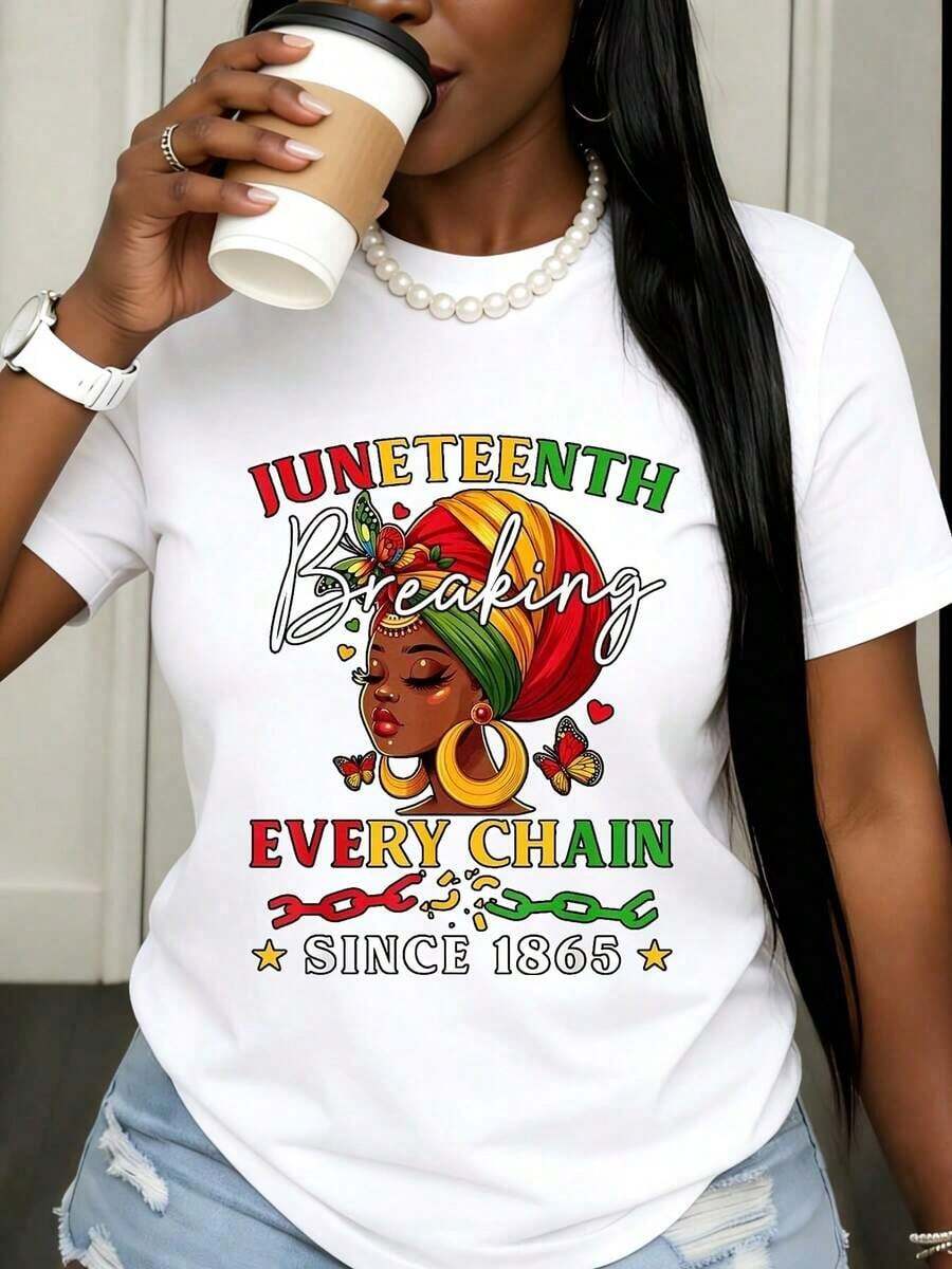 Juneteenth Breaking Every Chain Since 1865 Big And Tall Black White T Shirt For Women Plus Size Celebrate Freedom Independence Day Holiday Gift - trắng - Xem 1